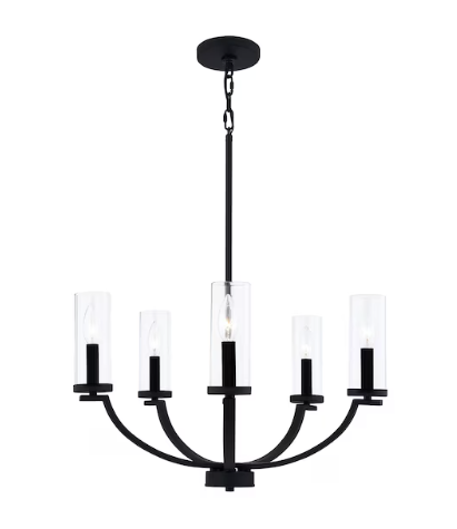 Quoizel Baylor 5 -Light Matte Black Clear glass Steel Chandelier
