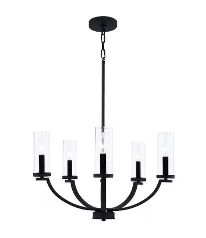 Quoizel Baylor 5 -Light Matte Black Clear glass Steel Chandelier
