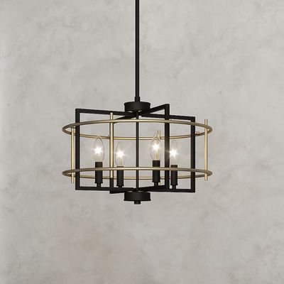 Quoizel Adler 4 -Light Matte Black and Nouveau Gold Modern/contemporary Cage Geometric Medium Hanging Pendant Light
