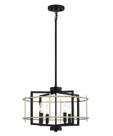 Quoizel Adler 4 -Light Matte Black and Nouveau Gold Modern/contemporary Cage Geometric Medium Hanging Pendant Light