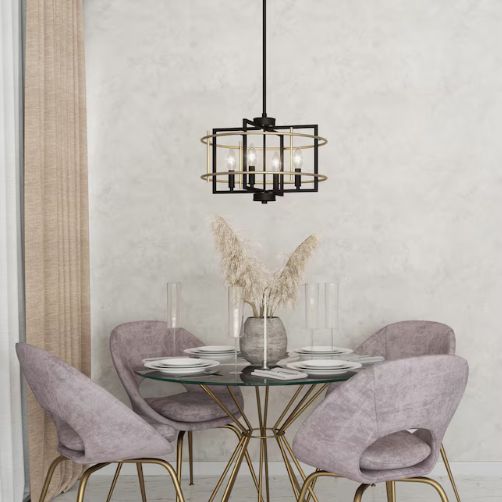 Quoizel Adler 4 -Light Matte Black and Nouveau Gold Modern/contemporary Cage Geometric Medium Hanging Pendant Light
