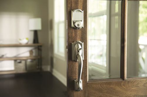 Schlage Camelot Satin Nickel Exterior Entry Door Handleset