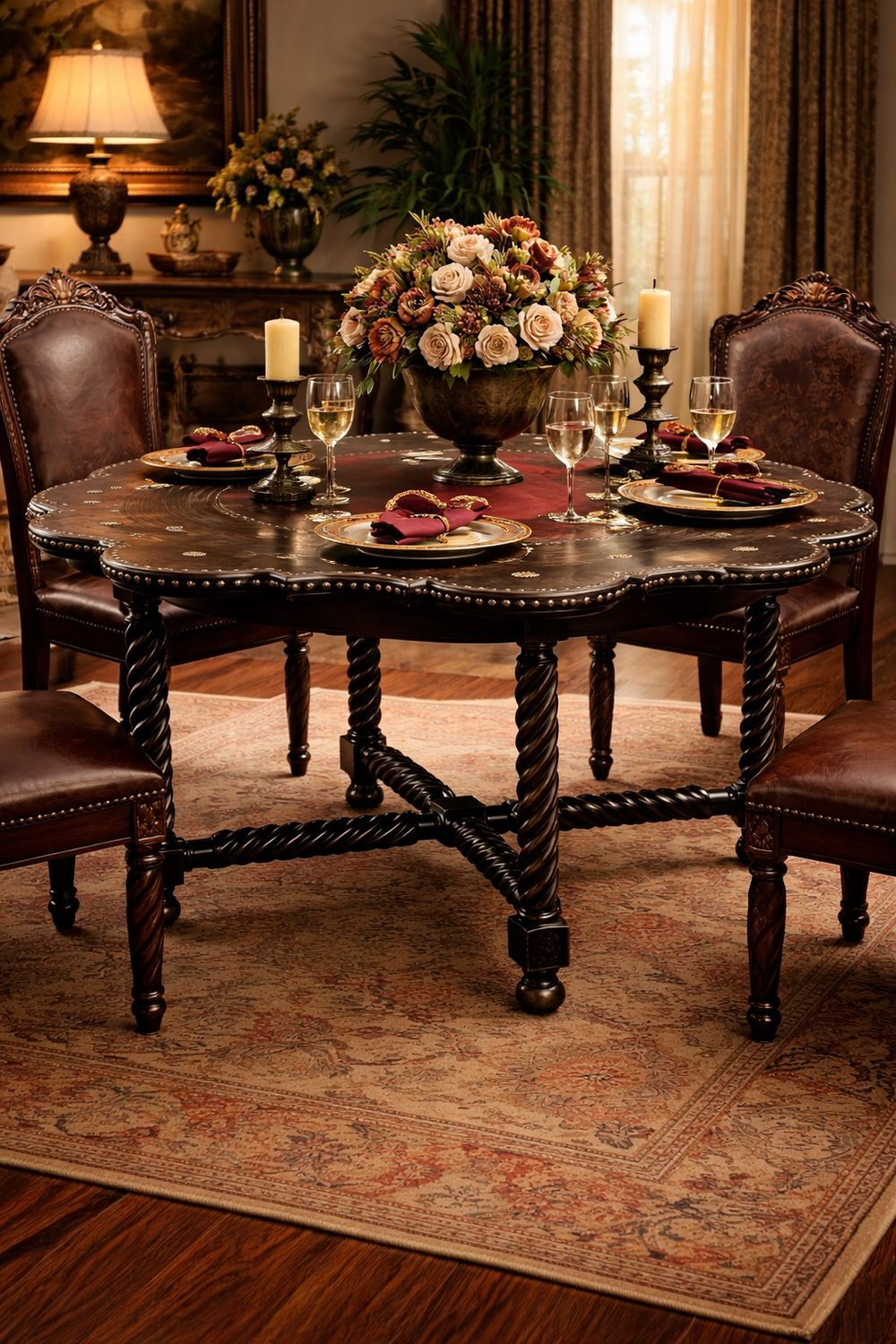 Red Leather Inlaid Center Table