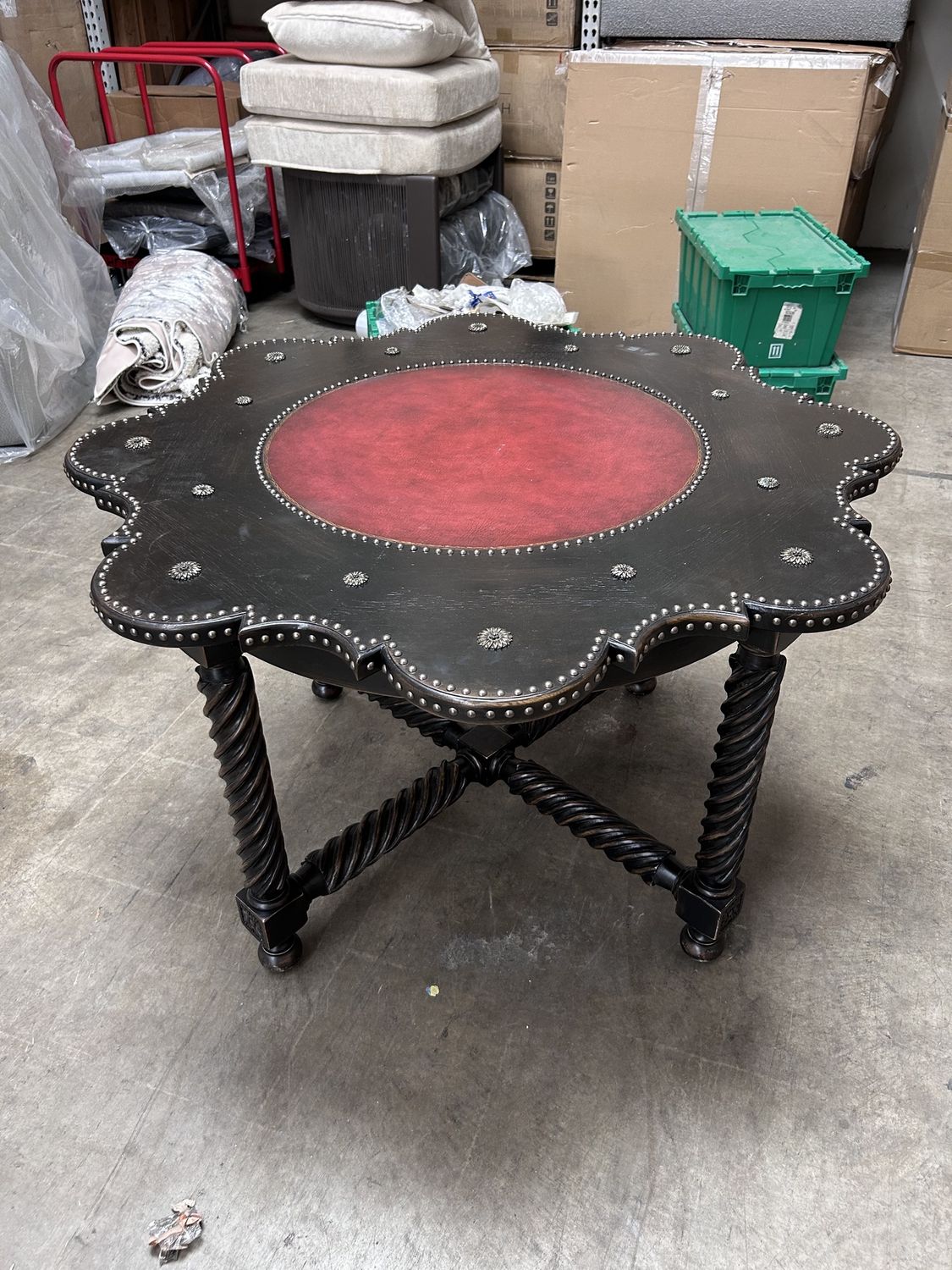 Red Leather Inlaid Center Table