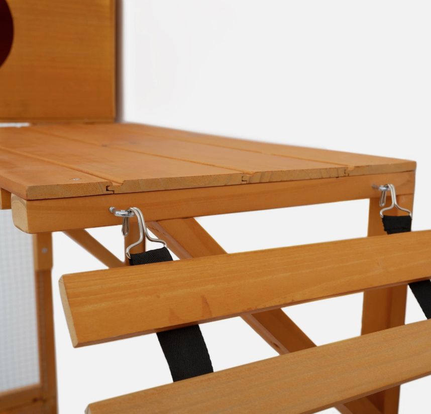 Outdoor Cat Enclosure, Weatherproof Cat House, Natural Wood Cat Playground with Litter Box and Shelves