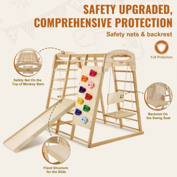 VEVOR Indoor Jungle Gym, 7-in-1 Toddler Indoor Playground