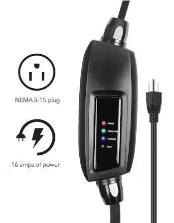 110-Volt 16 Amp Level 1 EV Charger with 21 ft. Extension Cord J1772 Cable and NEMA 5-15 Plug Electric Vehicle Charger