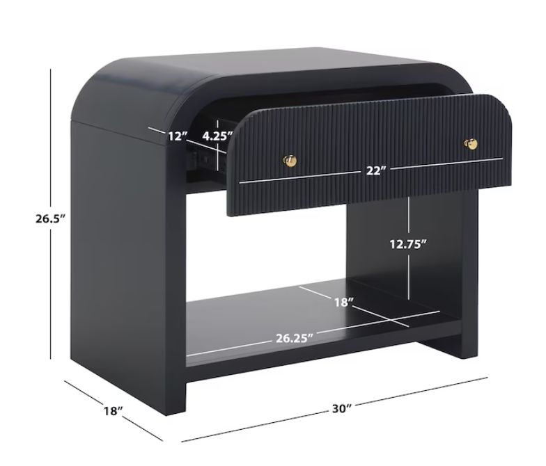 Safavieh Liabella Mid-Century Style 1 Drawer Curved Nightstand/Navy/Gold