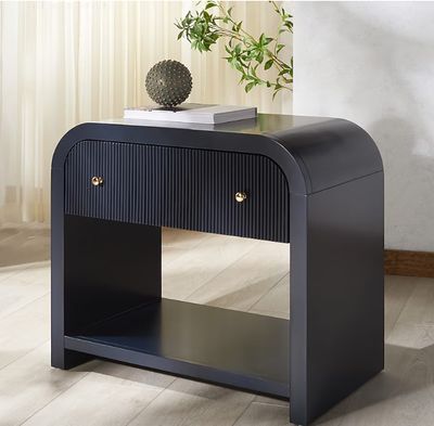 Safavieh Liabella Mid-Century Style 1 Drawer Curved Nightstand/Navy/Gold