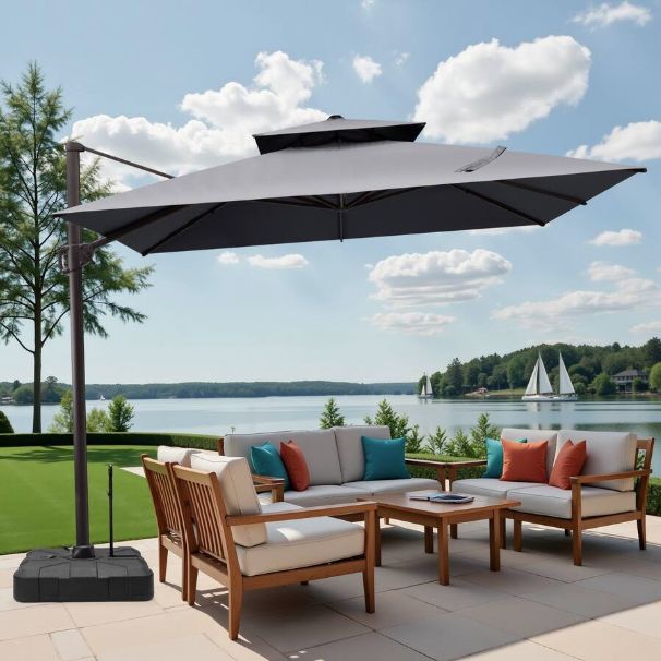 Crestlive Products - 9x11ft Aluminum Double Top Crank Cantilever Patio Umbrella
