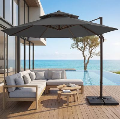 Serwall 11-ft Gray Round Crank Cantilever Patio Umbrella Serwall 11-ft Gray Round Crank Cantilever Patio Umbrella