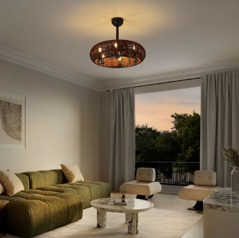 JONATHAN Y Cassidy Bohemian Metal/Rattan 23" Fandelier