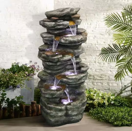 40" Resin Rockery Outdoor Relaxing Water Fountain