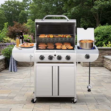 R.W.FLAME Silver 4 -Burner Liquid Propane Gas Grill