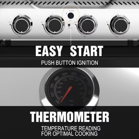 R.W.FLAME Silver 4 -Burner Liquid Propane Gas Grill