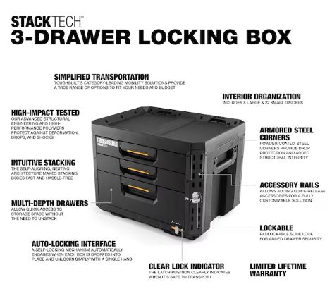 TOUGHBUILT STACKTECH 20.98-in W x 15.55-in H x 15.98-in D BLACK Plastic/Metal Tool Box