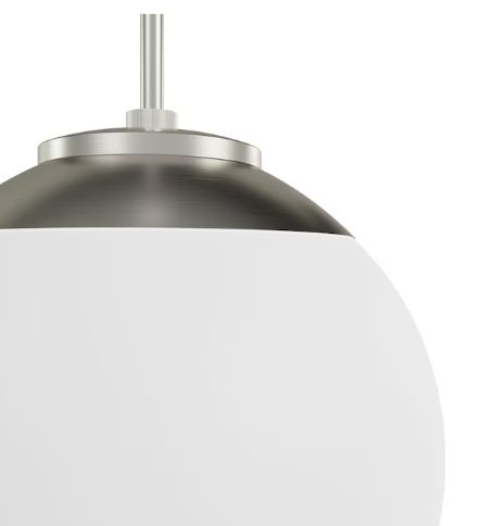 Hunter Hepburn 1 -Light Brushed Nickel Mid-century White glass Globe Medium Hanging Pendant Light