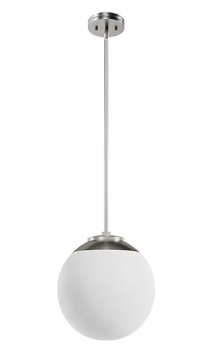 Hunter Hepburn 1 -Light Brushed Nickel Mid-century White glass Globe Medium Hanging Pendant Light