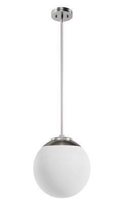 Hunter Hepburn 1 -Light Brushed Nickel Mid-century White glass Globe Medium Hanging Pendant Light