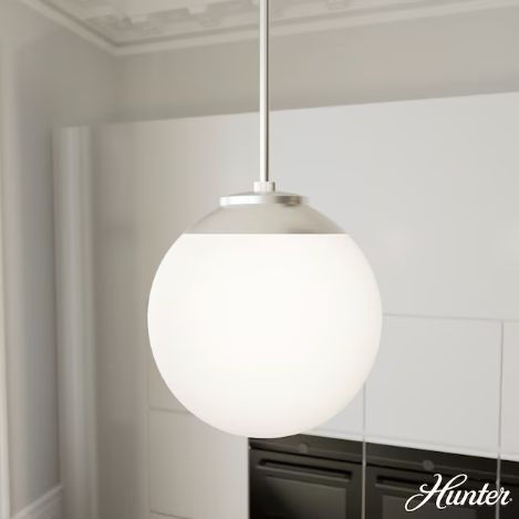 Hunter Hepburn 1 -Light Brushed Nickel Mid-century White glass Globe Medium Hanging Pendant Light