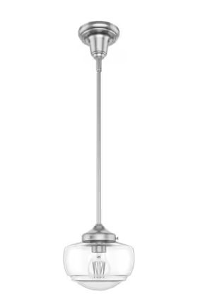 Saddle Creek 1-Light Brushed Nickel Mini Pendant Light with Clear Seeded Glass Shade