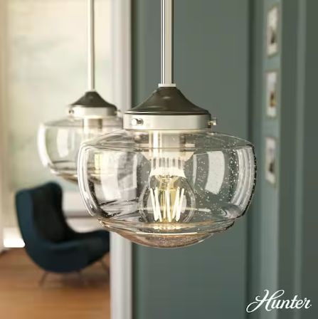Saddle Creek 1-Light Brushed Nickel Mini Pendant Light with Clear Seeded Glass Shade