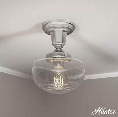 Saddle Creek 1-Light Brushed Nickel Mini Pendant Light with Clear Seeded Glass Shade