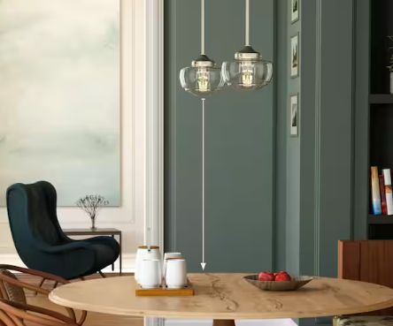 Saddle Creek 1-Light Brushed Nickel Mini Pendant Light with Clear Seeded Glass Shade