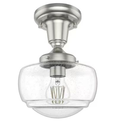 Saddle Creek 1-Light Brushed Nickel Mini Pendant Light with Clear Seeded Glass Shade