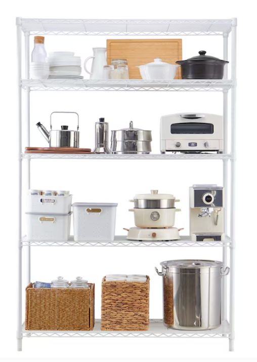 Style Selections 47.7-in W x 18-in D x 72-in H 5 -Tier White Metal Wire Utility Shelving Unit