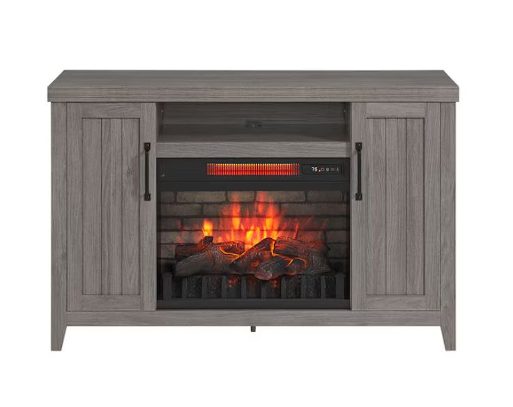 Style Selections 48-in W Iron Oak Free standing Infrared quartz Flat Wall Electric Fireplace with Remote Control Included