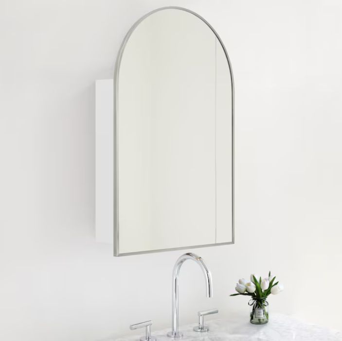 20"x30" Surface/Recessed Mount Brushed Nickel Mirrored Arched Soft Close Medicine Cabinet