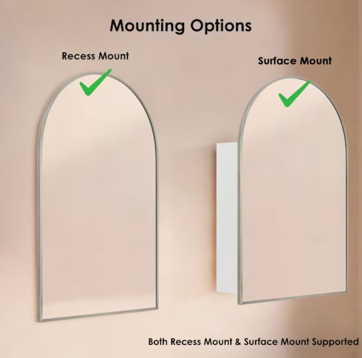 20"x30" Surface/Recessed Mount Brushed Nickel Mirrored Arched Soft Close Medicine Cabinet