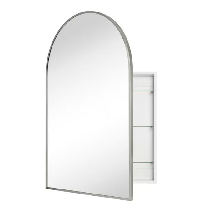 20"x30" Surface/Recessed Mount Brushed Nickel Mirrored Arched Soft Close Medicine Cabinet