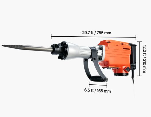 Demolition Jack Hammer, 2200W Electric Jackhammer Heavy Duty, 1350 BPM Concrete Breaker, 2pcs Chisels Bit Chipping with Case