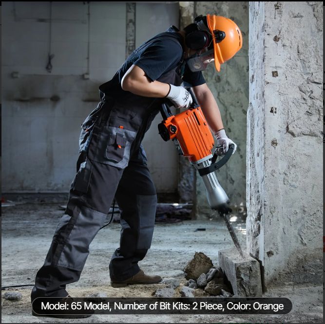 Demolition Jack Hammer, 2200W Electric Jackhammer Heavy Duty, 1350 BPM Concrete Breaker, 2pcs Chisels Bit Chipping with Case