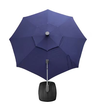 11-ft Aluminum Navy Slide-Tilt Cantilever Patio Umbrella with Lights with Base