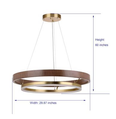 Dunst 1-Light Warm Walnut and Brushed Gold Modern / Contemporary Acrylic Tiered LED Large Hanging Pendant