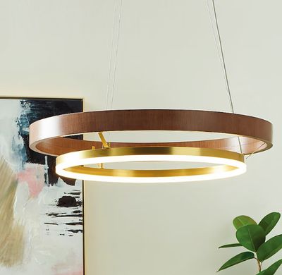 Dunst 1-Light Warm Walnut and Brushed Gold Modern / Contemporary Acrylic Tiered LED Large Hanging Pendant