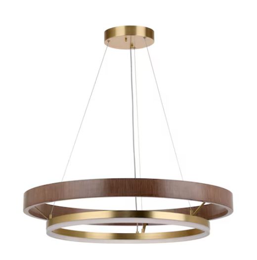 Dunst 1-Light Warm Walnut and Brushed Gold Modern / Contemporary Acrylic Tiered LED Large Hanging Pendant