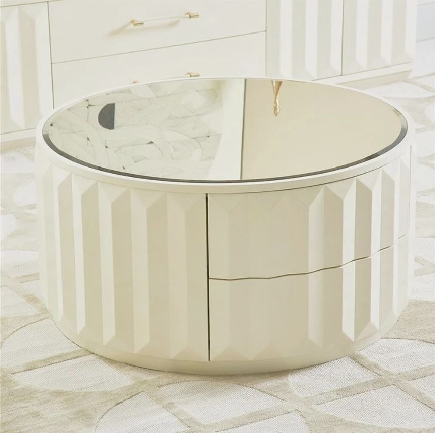 Jennifer Taylor Home Facino 35.5" Round Storage Coffee Table White Lacquer
