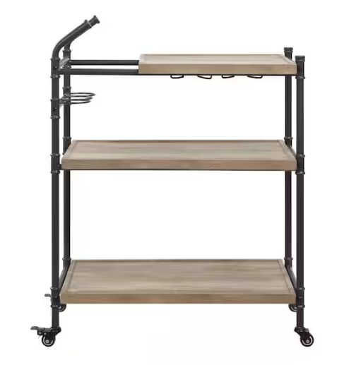 Brantley Oak Rolling Serving Cart with 3-Shelves