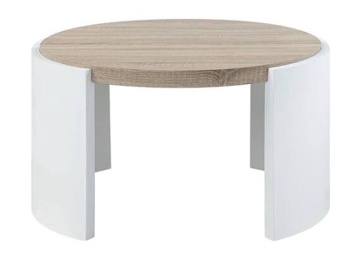 Zoma 33" Oak and White High Gloss Finish Wood C Shaped End Table