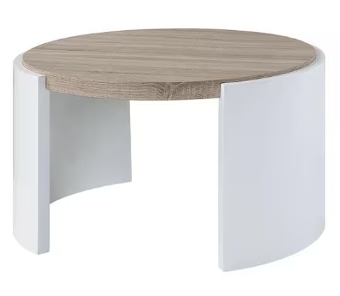 Zoma 33" Oak and White High Gloss Finish Wood C Shaped End Table