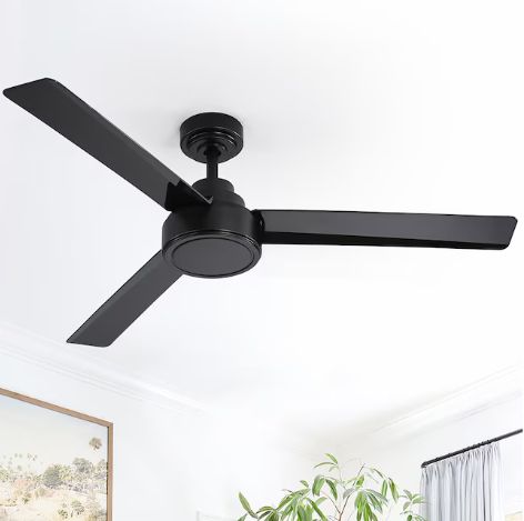 52-inch Modern Black 3-Blade Ceiling Fans with Remote Control and No Light