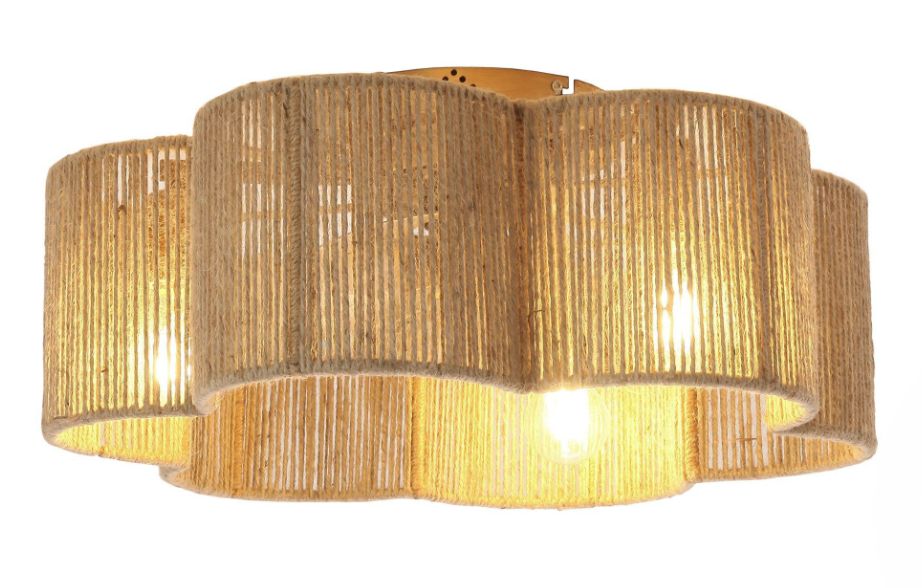 Golden Flower-shape Farmhouse Rattan Flush Mount Ceiling Fan with Light APP and Remote Control