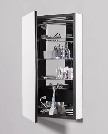 PL Series 19.25-in x 39.38-in Surface Mount Black Mirrored Rectangle Medicine Cabinet with Outlet