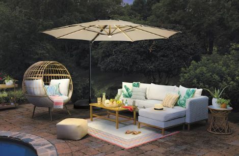 11-ft Aluminum Beige Slide-tilt Cantilever Patio Umbrella with Lights with Base