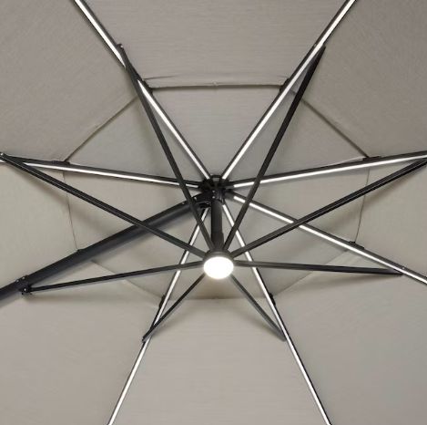 11-ft Aluminum Beige Slide-tilt Cantilever Patio Umbrella with Lights with Base