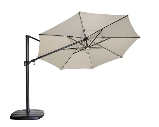11-ft Aluminum Beige Slide-tilt Cantilever Patio Umbrella with Lights with Base